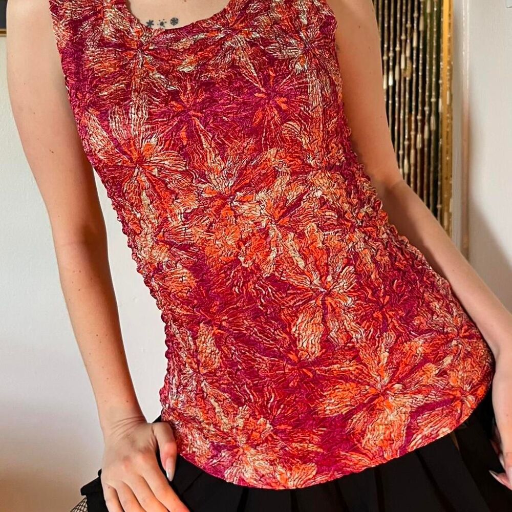 Vintage 2000s Jaclyn Smith Pink and Orange Crinkle Crush Tank Top Size M y2k